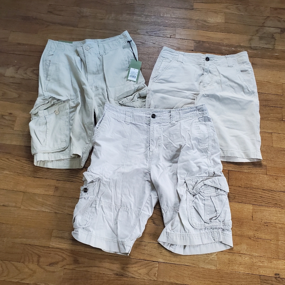 Men's Waist 30 Cargo Shorts - Beige, White Bundle Of 3